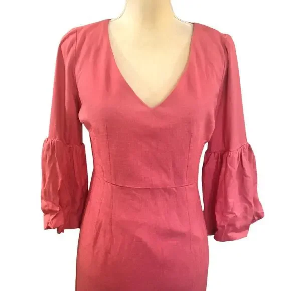 Veronica Beard Amalita Tea Length Pencil Midi Dress Bell Sleeve Melon Size 2 NWT - Picture 7 of 12